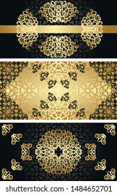 Set of different templates for cover, cards, invitations, posters, banners. Vintage luxury design with floral gold decoration
