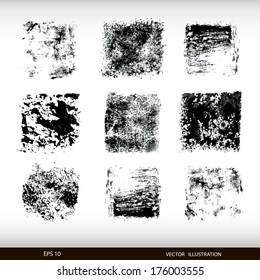 Set of different textural spots. Grunge textures set.