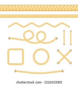 Set of different thickness ropes isolated on white. Vector illustration.