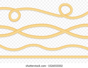 Set of different thickness ropes isolated on white. Vector illustration.