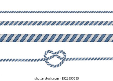 Set of different thickness ropes isolated on white. Vector illustration.