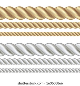 Set of different thickness ropes isolated on white, vector illustration.