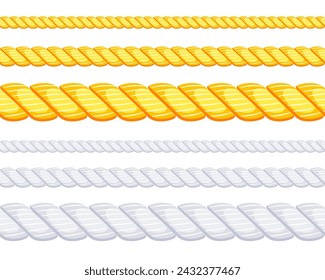 Set of different thickness ropes. Jute or hemp cordage frames. Vector illustration