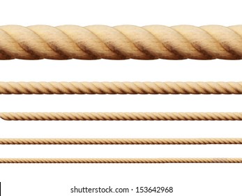 Set of different thickness ropes. Vector illustration