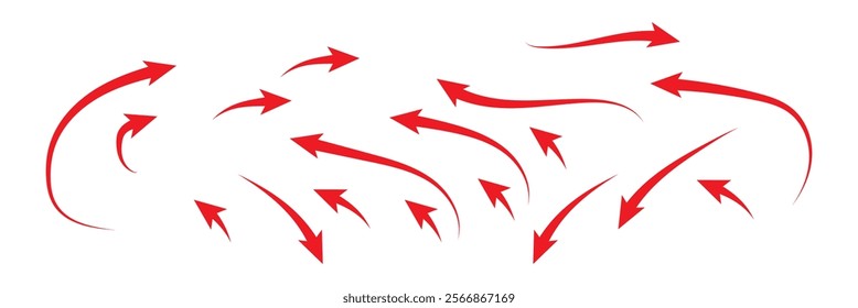 Set of different thin straight and curved arrows for work flow charts, video clips or info graphics. Colors thin arrows.Side up down thin arrows.