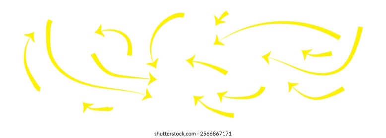 Set of different thin straight and curved arrows for work flow charts, video clips or info graphics. Colors thin arrows.Side up down thin arrows.