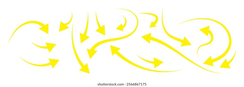 Set of different thin straight and curved arrows for work flow charts, video clips or info graphics. Colors thin arrows.Side up down thin arrows.