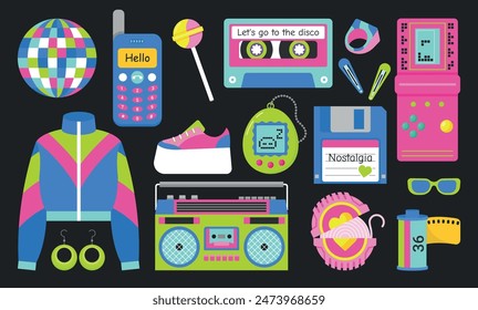 A set of different things from the 90s, retro, nostalgia