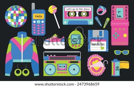 A set of different things from the 90s, retro, nostalgia