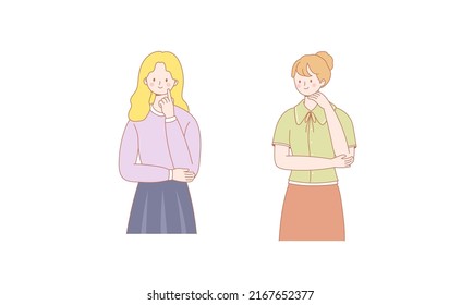 Set of different thoughtful people vector illustration. 