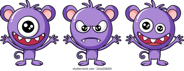 Set of different three monsters illustration