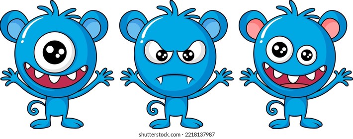 Set of different three monsters illustration