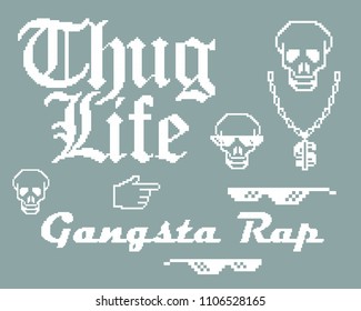 Set with different Thug Life inventory. Gangsta Rap