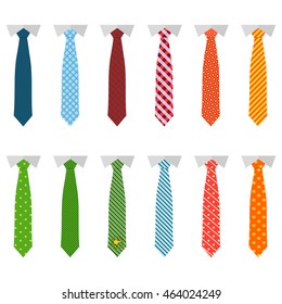 Set different ties isolated on white background. Colored tie for men. Vector eps10