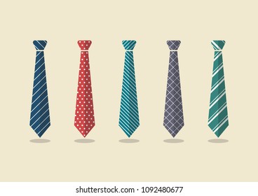 Set of different ties. Vector illustration
