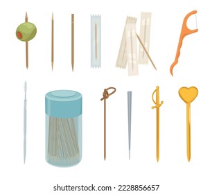 Set of different toothpicks on white background svg