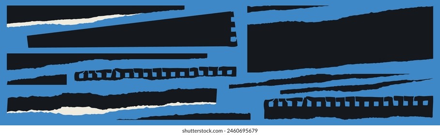 Conjunto de diferentes piezas de papel negro rasgado. Elementos para collage.
