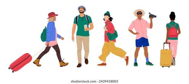 Set of different tourist Characters, men and women