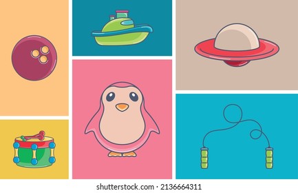 Conjunto de diferentes iconos de juguete diseño plano Vector