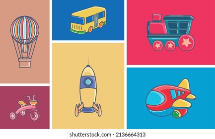 Conjunto de diferentes iconos de juguete diseño plano Vector