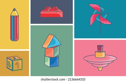 Set of different toy icons flat design Vector