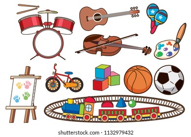 Set of different toys illustration