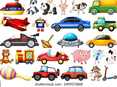 set of different toys illustration