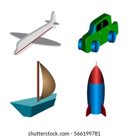 Set of different toys on a white background, Vector illustration