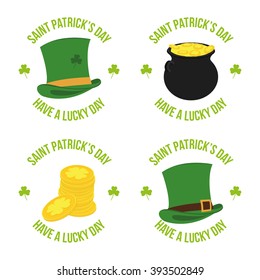 Set of different traditional icons with text for patrick's day