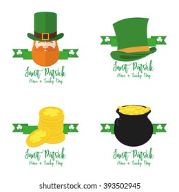 Set of different traditional icons with text for patrick's day