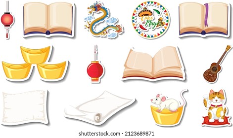 Set of different traditional objects illustration