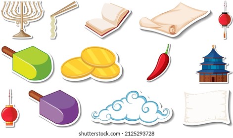 Set of different traditional objects illustration