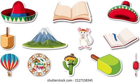 Set of different traditional objects illustration