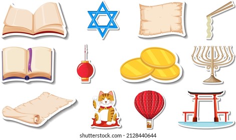 Set of different traditional objects illustration