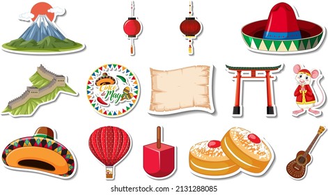 Set of different traditional objects illustration