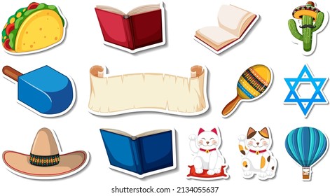 Set of different traditional objects illustration