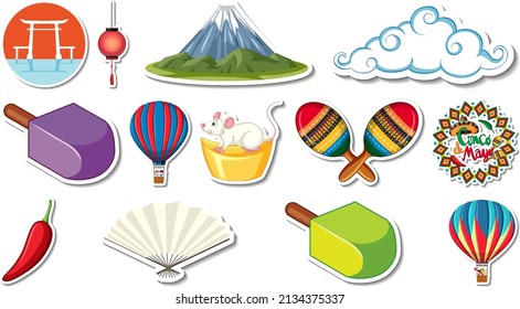 Set of different traditional objects illustration
