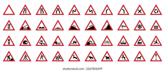 Set of different traffic road sign on a white background