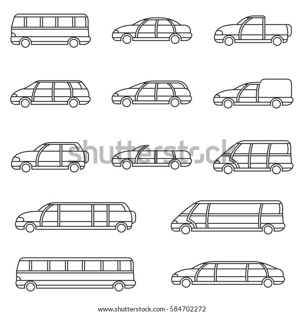 Set of different\
transparent cars and\
buses.