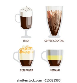 Set of different transparent cups of coffee vector illustration.