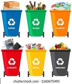Set of different trash bin illustration