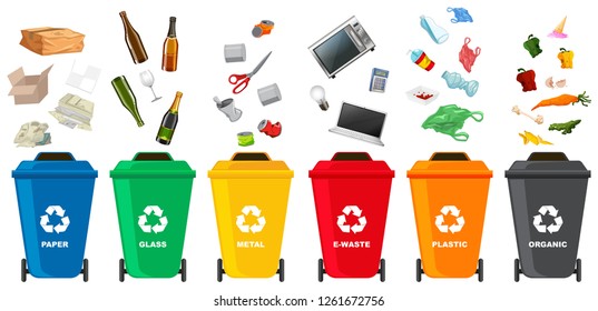 Set of different trash bin illustration