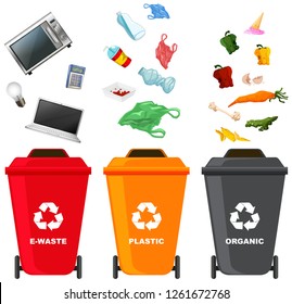 Set of different trash bin illustration
