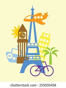 Set of different travel icons in the flat style 