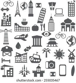 Set of different travel icons in the flat style 