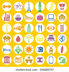Set of different travel icons in the flat style 
