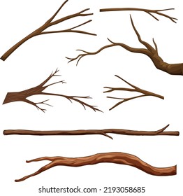 Set of different tree branches isolated illustration