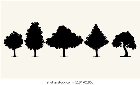 Set of different tree, illustration of silhouette tree.