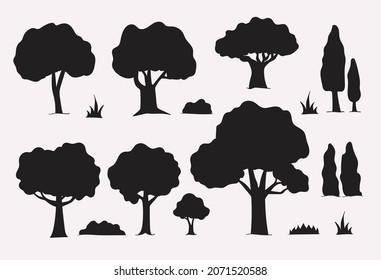 set of different tree silhouette