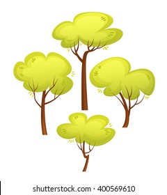 Set of Different Trees Cartoon Style. Summer green tree. Vector cartoon illustration EPS10